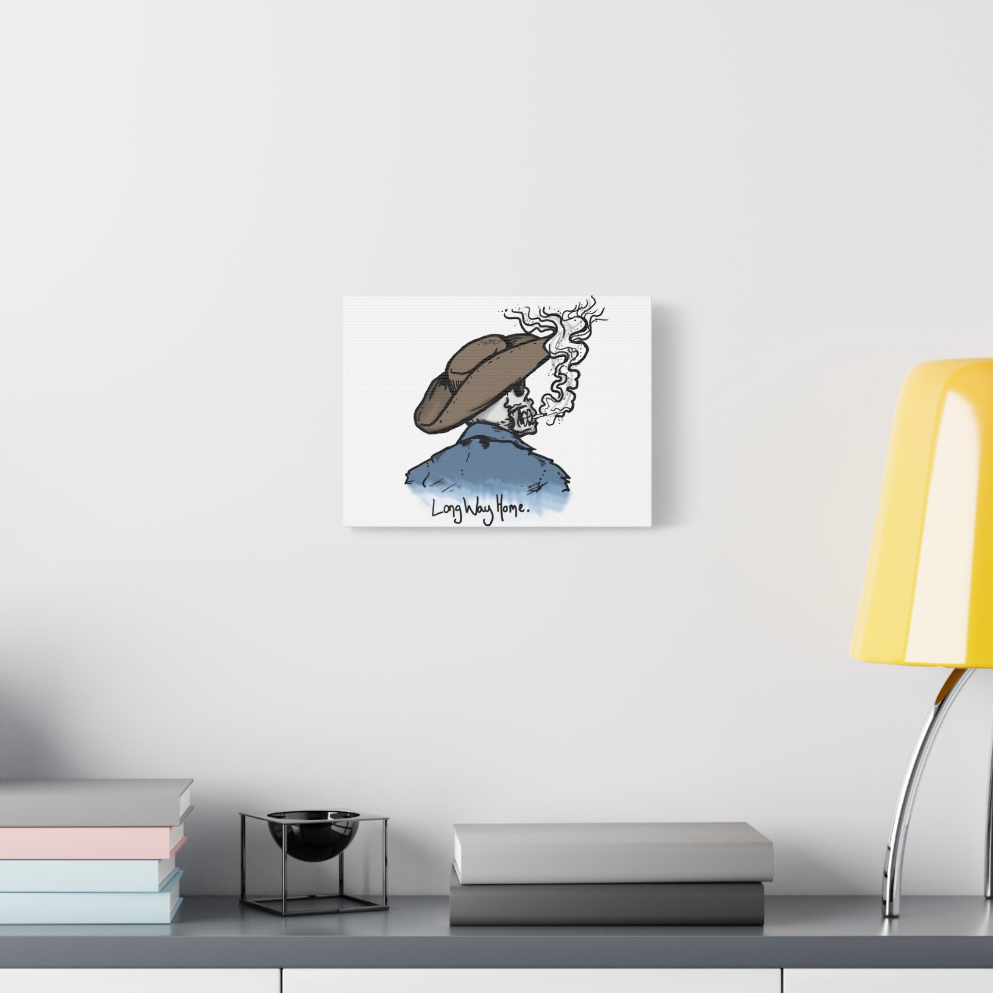 Long Way Home Cowboy Skull Canvas Art - Stretched Matte Wall Decor