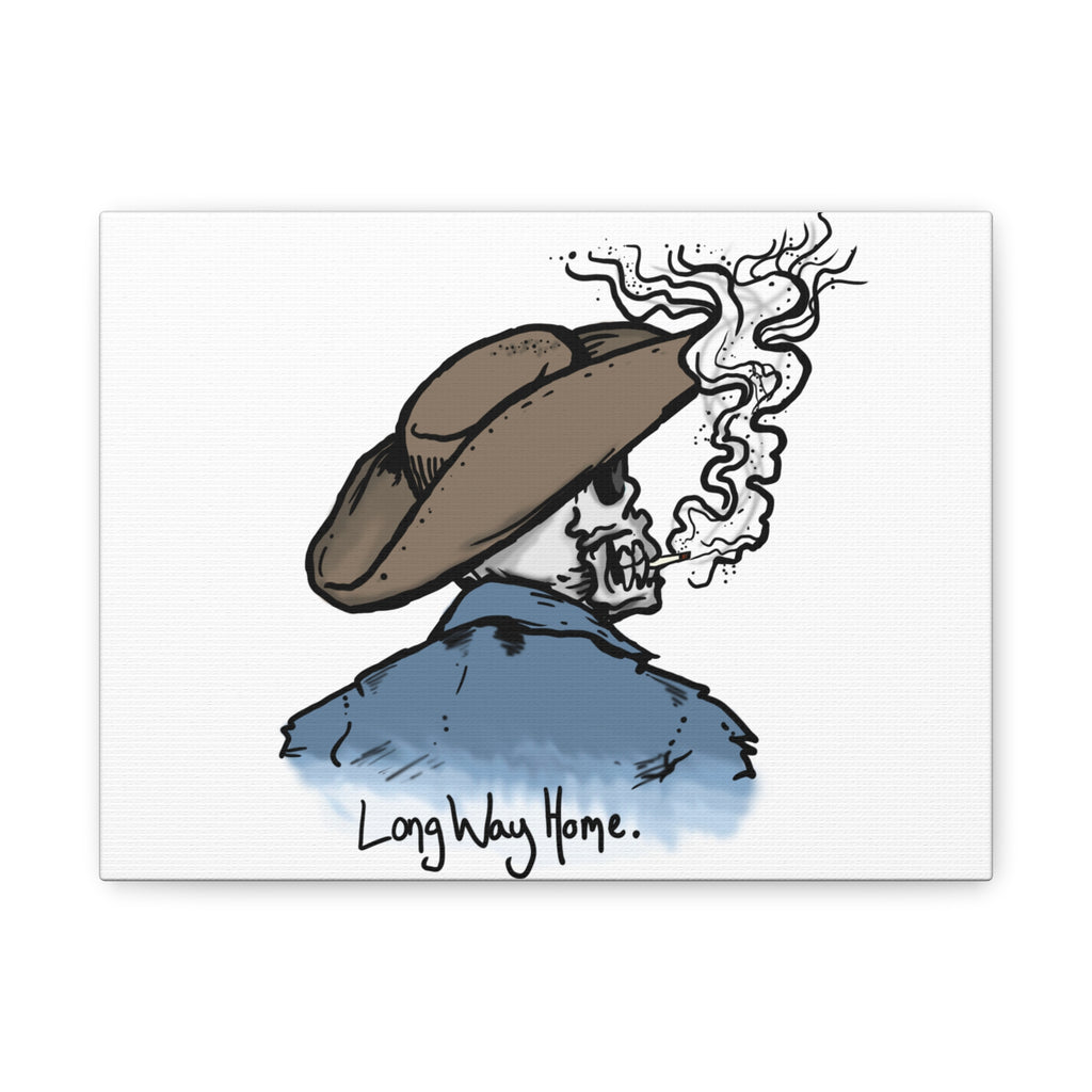 Long Way Home Cowboy Skull Canvas Art - Stretched Matte Wall Decor