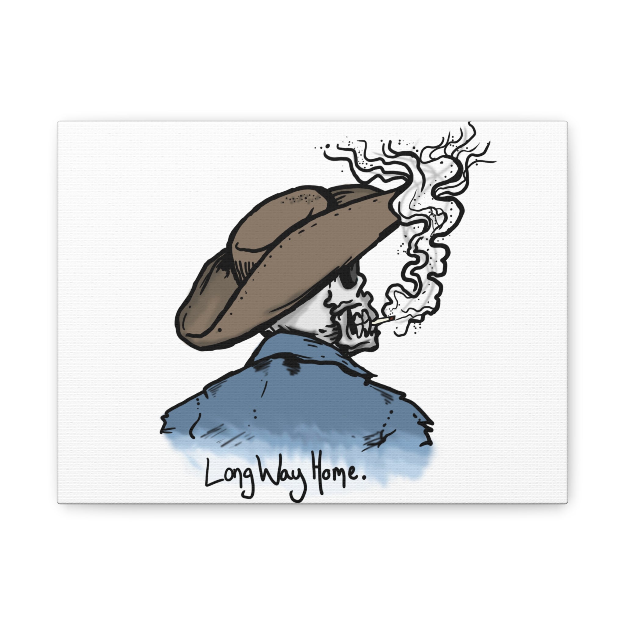 Long Way Home Cowboy Skull Canvas Art - Stretched Matte Wall Decor